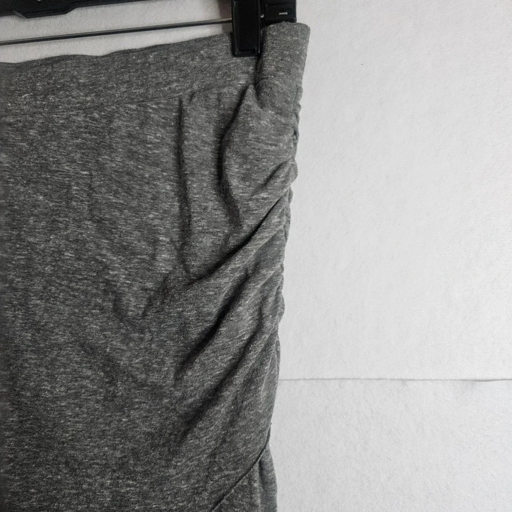 Pam & Gela Gray Ruched Maxi Skirt Heathered Jersey Wrap Front Slit Size P XS